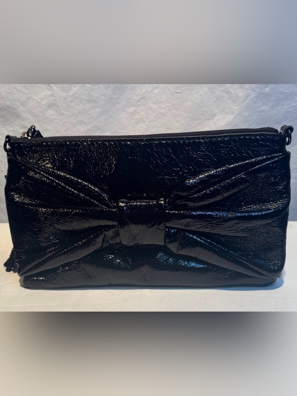 Jessica Simpson Shiny Black Bow Clutch